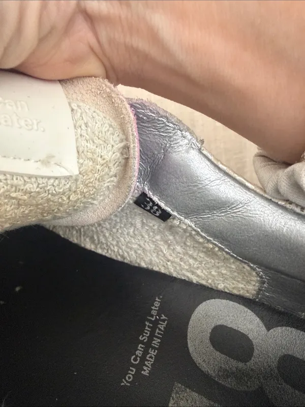 P448 Women’s Silver Metallic Lace-Up Sneakers with Iridescent Tongue - Image 6
