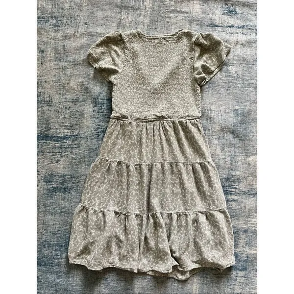 Altar'd State Sage Gray Green Ivory Floral Ruffle Sleeve Mini Dress S - Image 9