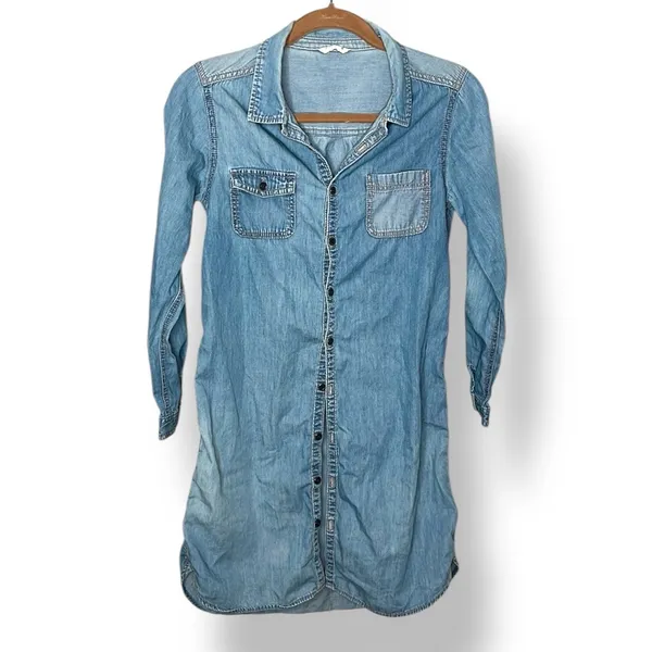 Denim Button-Down Shirt Dress Long Sleeve Size Small - Image 2
