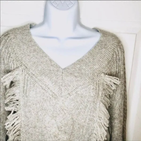 Abound Cable Knit Fringe Sweater Pullover Grey S - Image 5