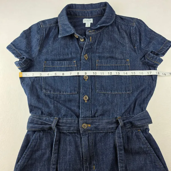J. Crew Womens Dark Wash Denim Short Sleeve Belted Shirt Dress BY042 Size 2 - Image 8