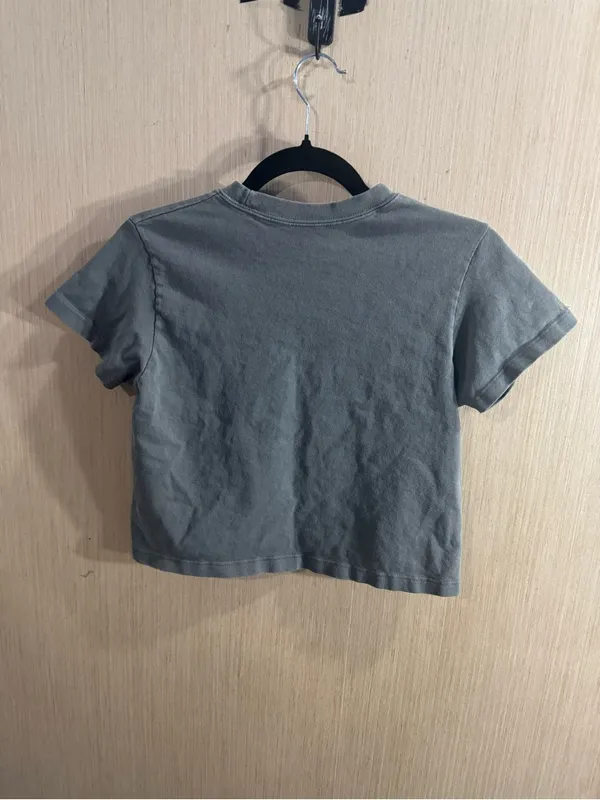 Brandy Melville John Galt Gray Psychedelic Aliens Short Sleeve Cropped Tee - Image 3
