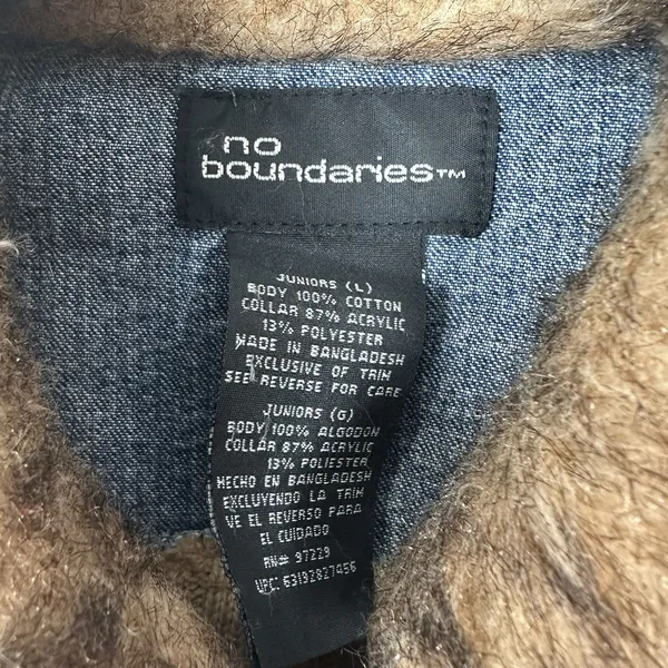 Y2K No Boundaries Fur Collar‎ Denim Jacket Sweater Ribbed 2000s Juniors Large - Image 6