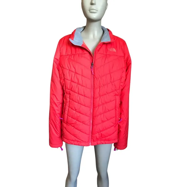 The North Face Coral Red Puffer Zip Up Jacket - Image 2