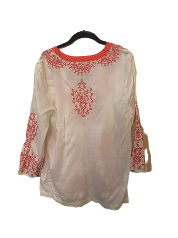 Charter Club White Tunic with Orange Embroidery - Image 3