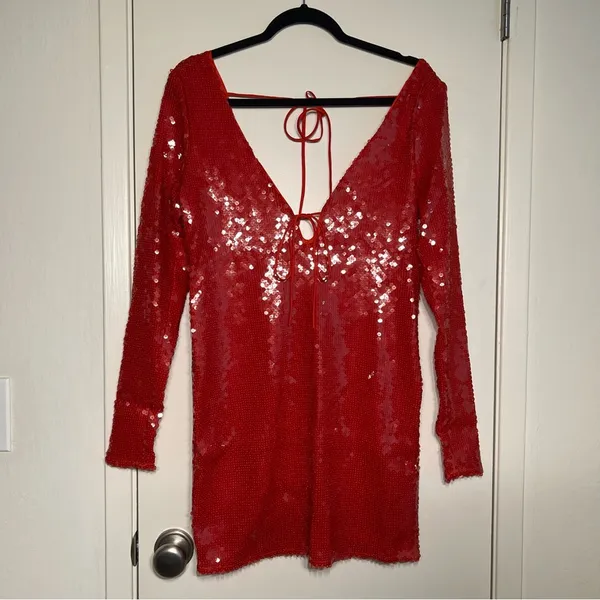 Anthro -Bardot Verona Long-Sleeve Sequin Mini Dress Size 10 - Image 5