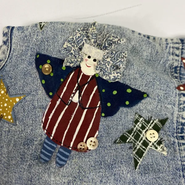 Vintage Angel Stars Denim Shirt Womens Large Blue‎ Applique Buttons 90s - Image 4