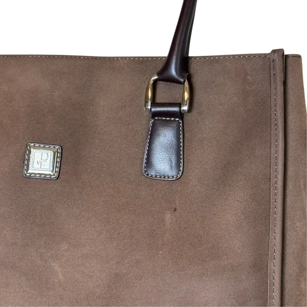 Diane Von Furstenberg Double Handle Suede & Leather Tote Bag Snap Brown Classic - Image 6