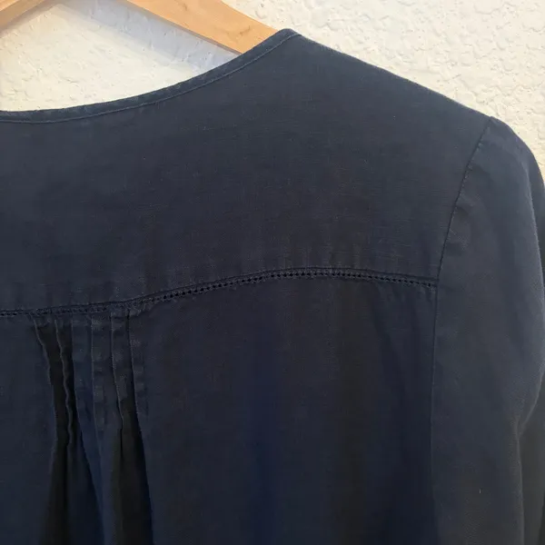Monsoon Linen Button Tunic Top 6 Pintuck Roll Tab Sleeve Coastal‎ Nautical Beach - Image 8