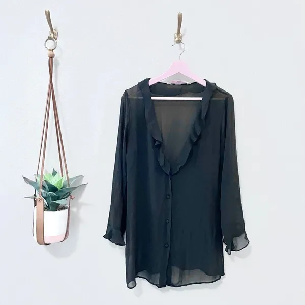 Vintage Victoria’s Secret Sheer Ruffle Front Long Sleeve Top Women’s M - Image 2