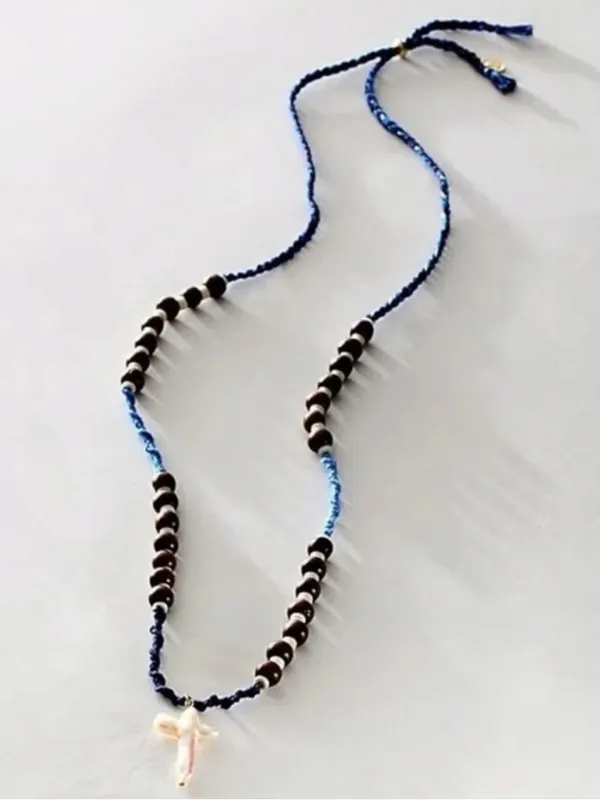 Free People Ariana Ost Easy Does It Pearl Cross Strand Necklace Bohemian Beach - Image 5