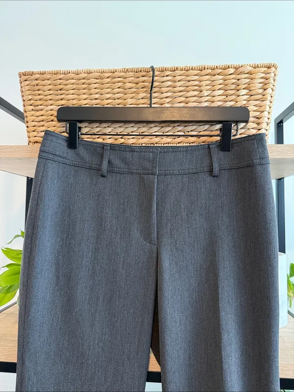 Ann Taylor Mid-Rise Gray Flare Woven Career Dress Pant Trouser, 6 Tall - Image 2