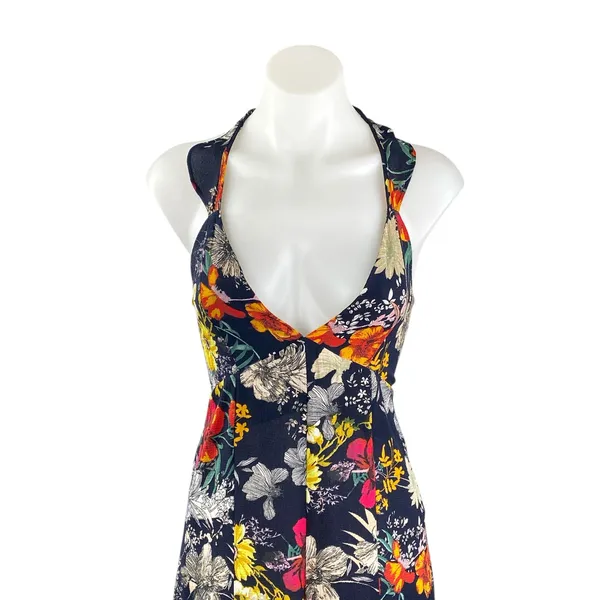 Endless Summer Multicolor Floral Sleeveless Plunge Neck Wide Leg Jumpsuit Sz M - Image 2