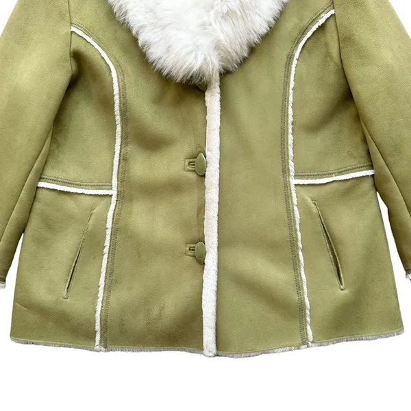 🔃Novelti Adorable Junior Green Faux Suede Faux Fur Jacket - Image 6