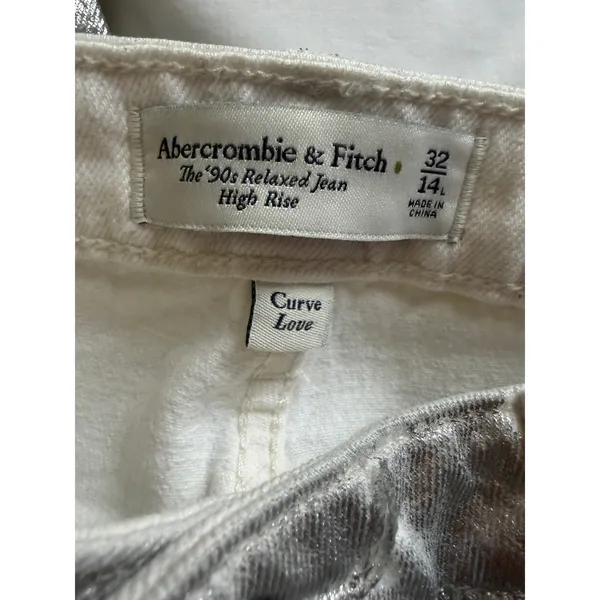 Abercrombie‎ & Fitch Curve Love 90s Relaxed High Rise Metallic Silver Jeans 14L - Image 5