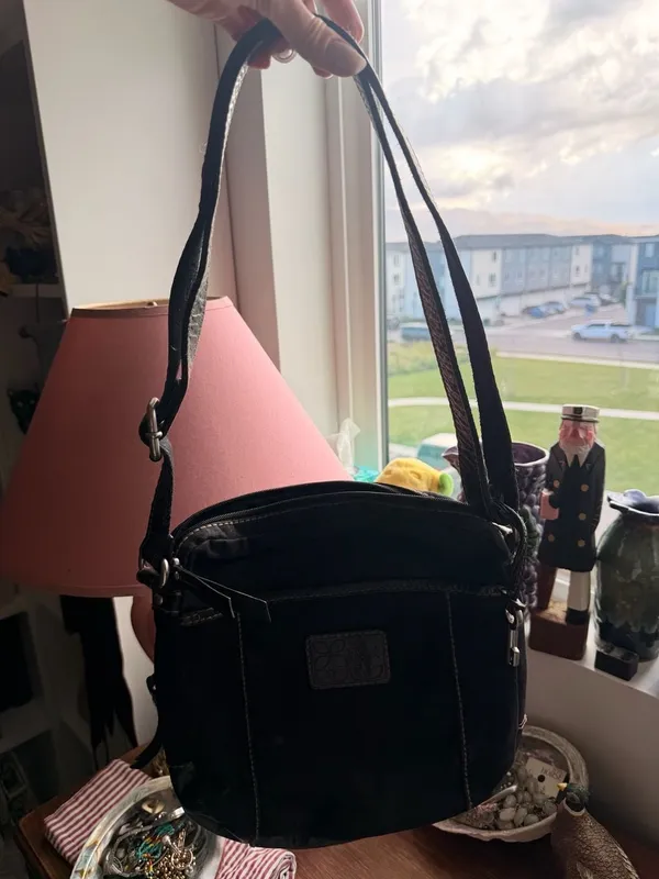 Fossil Black Canvas Leather Trim Crossbody Square Messenger Bag - Image 9