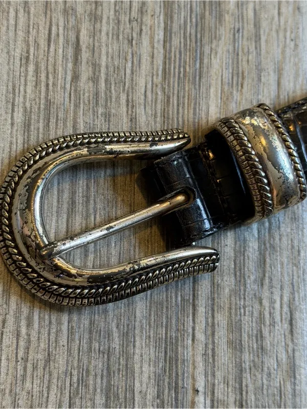 Vintage Brighton Black Leather Belt Size Medium Western Boho - Image 2