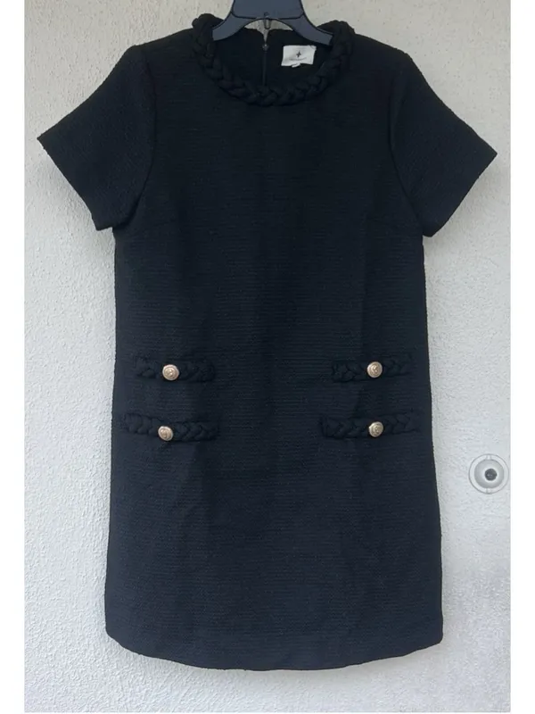 Tuckernuck Black Tweed Braided Jackie Mini Dress S Business Career Prep Academia - Image 8