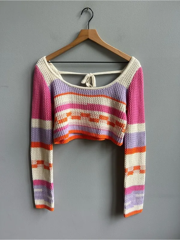 Grey Bandit Teenage Dream Crop Sweater Bright Cute Trendy Knit Size Small - Image 3
