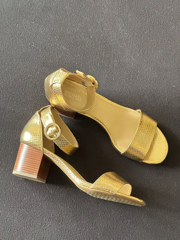 Michael Kors Lena Flex Mid Embossed Metallic Leather Sandals – Like New! - Image 2