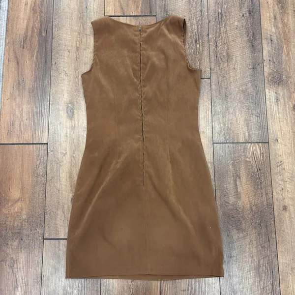 Vintage ALYN PAIGE Sleeveless Square Neck Suede Mini Dress Tan Women's Size 3/4 - Image 5