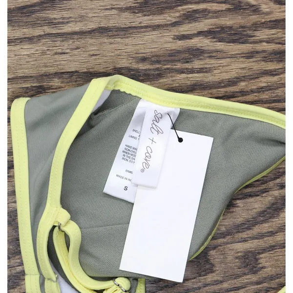 Salt + Cove Juniors Plunge Underwire Bikini Swim Top Green / Yellow S - Image 4
