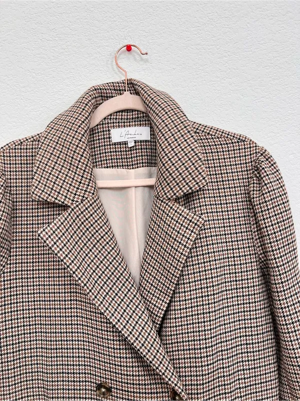 NWOT L'Academie Brown Houndstooth Coat Women's Small Button Front Tailored - Image 2