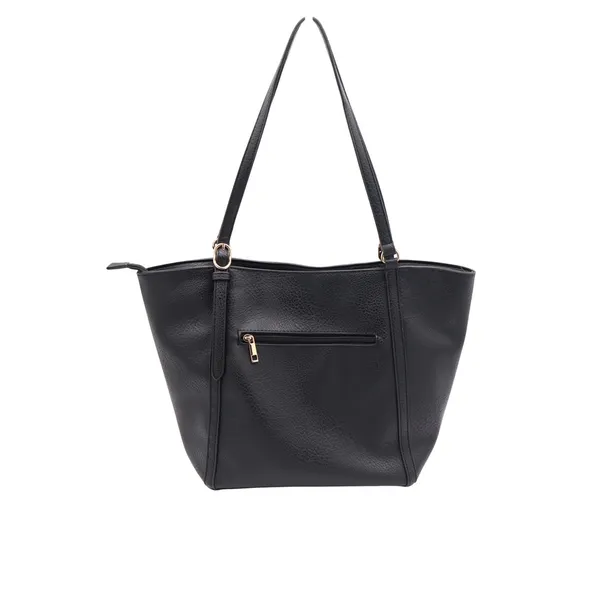 Black Faux Leather Tote Bag with Scarf Accent Gold Hardware Large Shoulder Purse - Image 3