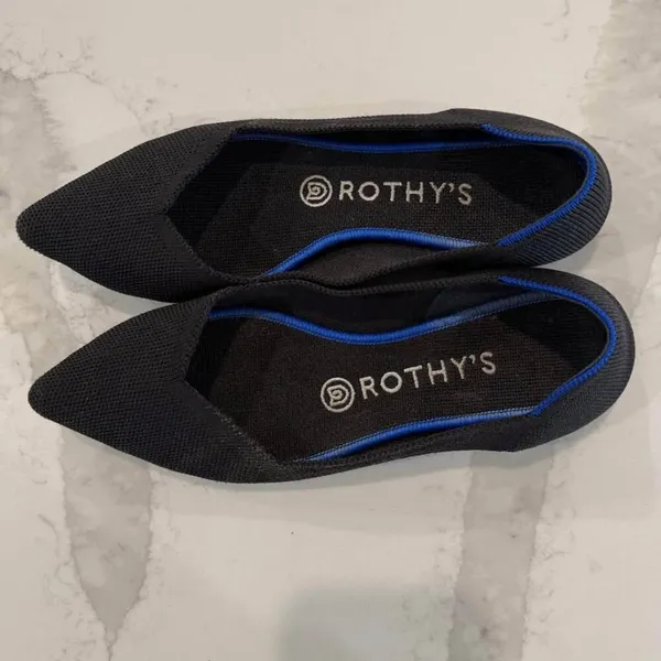 Rothy's The Point Black Solid Blue Halo Ballet Flat Women's 7.5 Slip On Comfort - Image 7