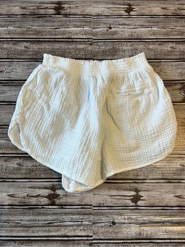 Aerie Cotton White Elastic-Waist Athletic Shorts Size Medium Coastal Vacation - Image 2