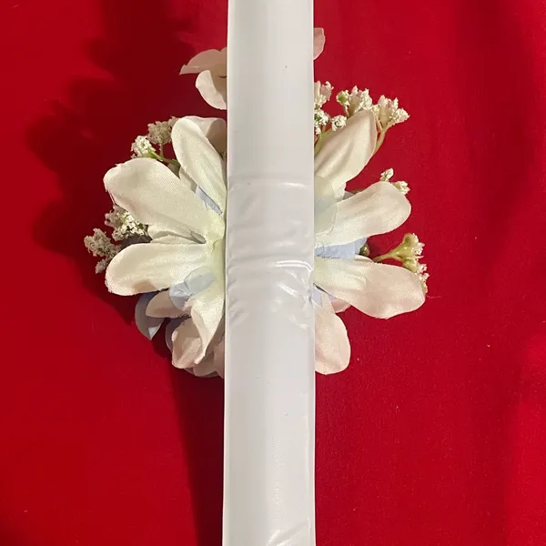 Blue and white wrist corsage. Handmade/skap bracelet corsage. - Image 4