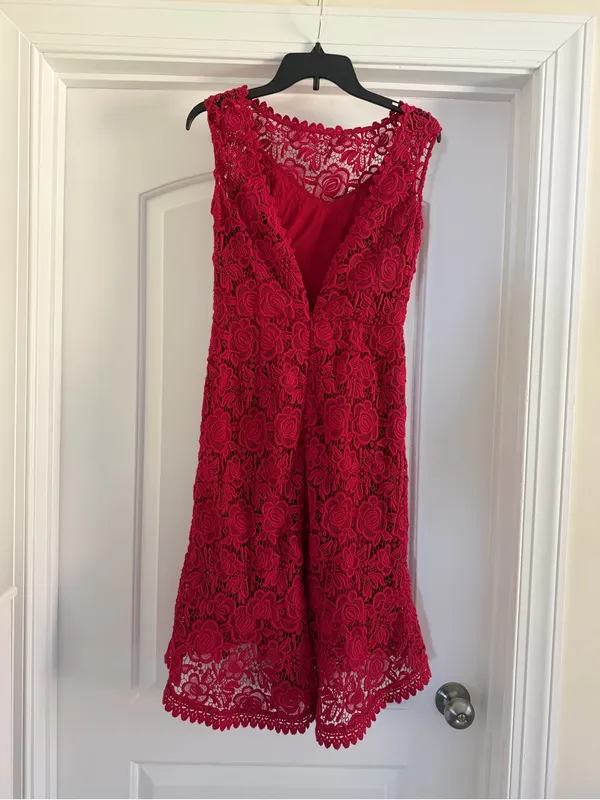 Tracy Reese Red Floral Lace High-Low Dress - Image 8