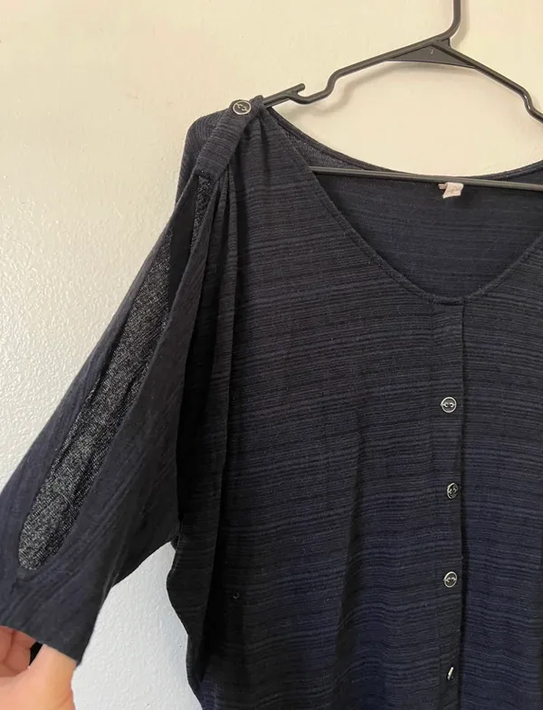 Blue/Black Flowy Drape Blouse - Image 7