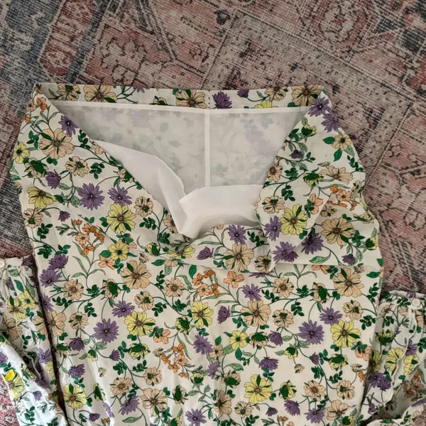NWT Loft Floral Linen Blend Puff Sleeve Shift Mini Dress 12 Boho Western Chic - Image 9