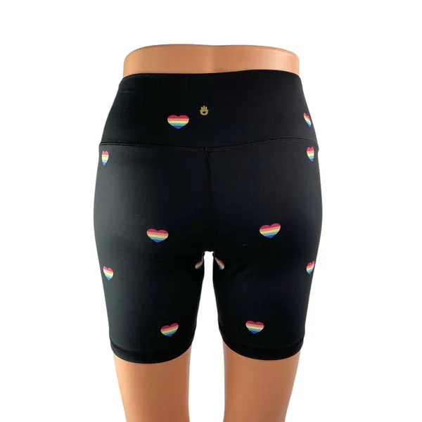 Spritual Gangster Black Rainbow Hearts High Rise Yoga Athletic Biker Shorts Sz S - Image 2