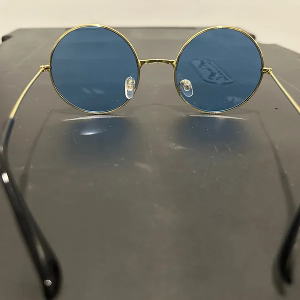 Round Gold Frame Sunglasses with Blue Lenses - Image 7