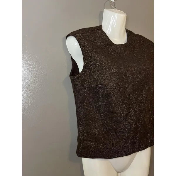 Handmade Womens 2 Piece Skirt Set Brown Metallic Sleeveless Top Midi Skirt Evening Party - Image 3