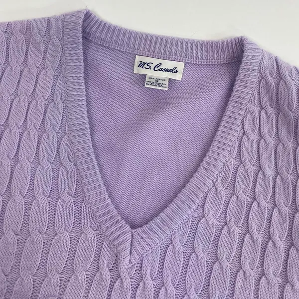 Vintage Pastel Cableknit Sweater Vest Purple - Image 5