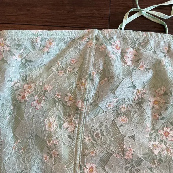Tic Toc Corset Top Mint Green Floral Lace Halter Lace Up Back Large - Image 2