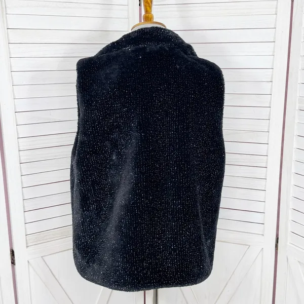 Betsey Johnson Faux‎ Fur Vest Black Metallic Silver Shimmer Large - Image 4