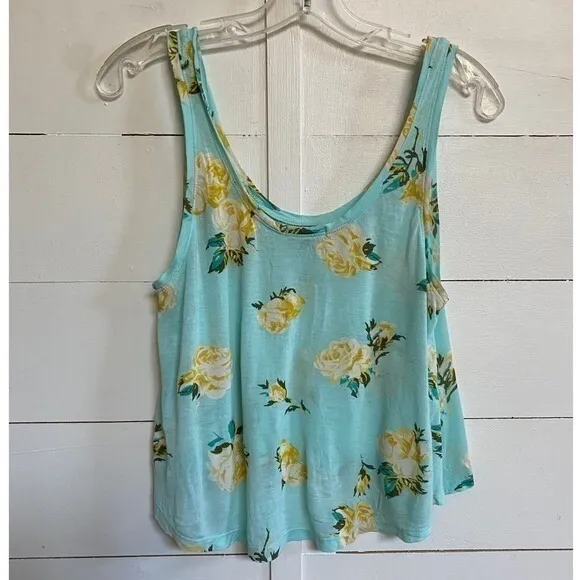 Artizia Talula Pale Turquoise Yellow‎ Rose Print Soft Tank Top - M EUC - Image 3