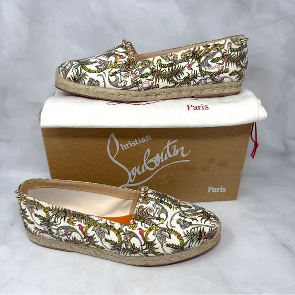 Christian Louboutin Loubi Jungle Ares Spike Studded Flat Espadrille Shoes 41 - Image 2