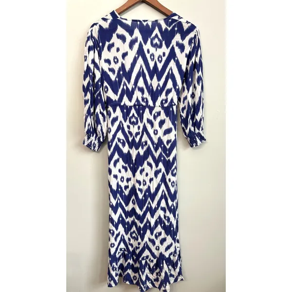 Blue Island Size M Ikat Print‎ Coverup Dress Boho Drawstring Waist Vacation - Image 5