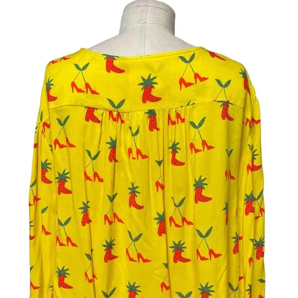 Anthropologie Kendra Dandy‎ Dreamer Top Blouse Button Strawberry Yellow Size 14 - Image 7