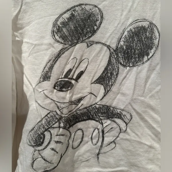 Disney Mickey Mouse sketch hi and bye raw hem cropped tee sz L - Image 2