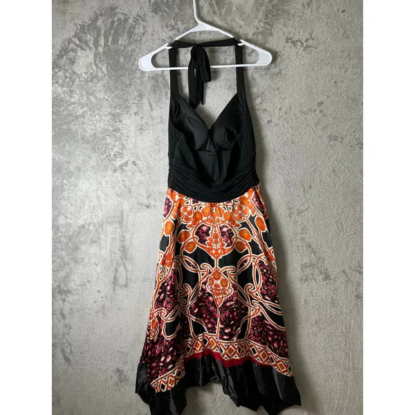 Vintage Halter Handkerchief Hem Maxi Dress Paisley Print Boho Formal Party 8 New - Image 3