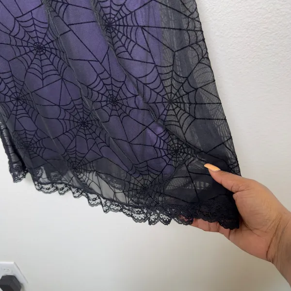 Women‎ Fairy Grunge Whimsigoth Babydoll Slip Dress Purple Black Spiderweb Goth - Image 6