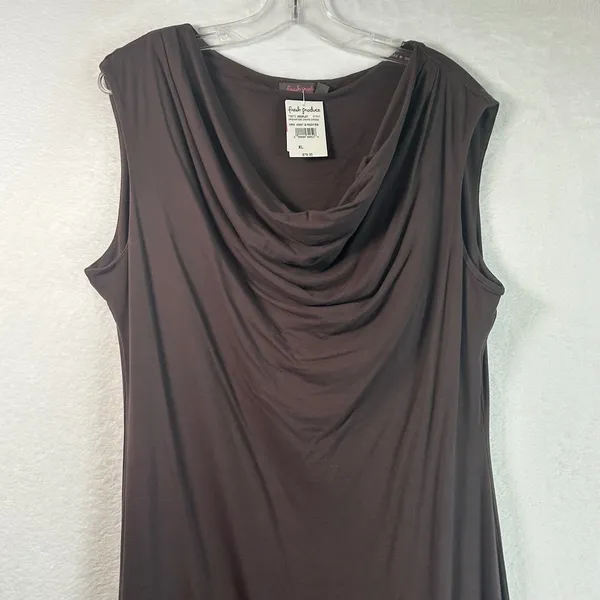 Fresh Produce Dreamtime Drape Dress Brown Cowl Neck Sleeveless Midi XL NEW - Image 3