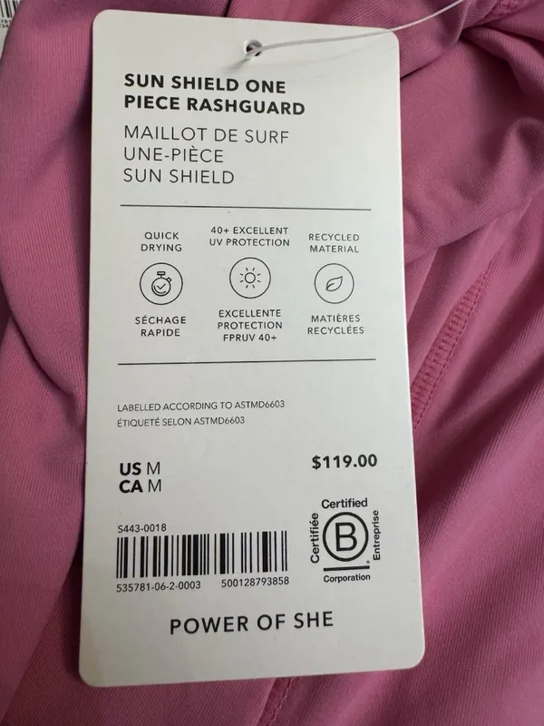 New Athleta M Shield One Rashguard One Piece Swimsuit Peonies Pink Medium Reg - Image 7