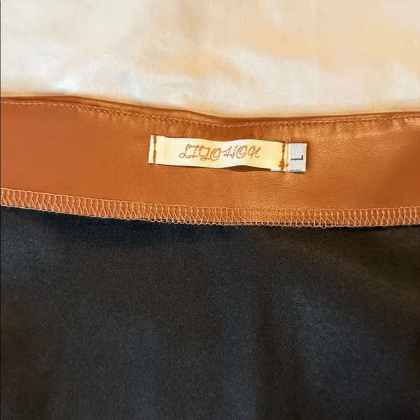 Brown Faux Leather Mini Skirt with Zipper Details - Image 3